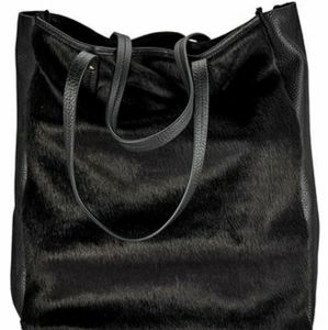 Leather & Faux Fur Tote Bag - Black